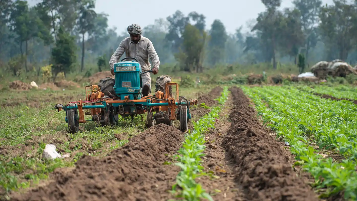 Farmer operating Power Tiller machine under MahaDBT subsidy scheme 2025